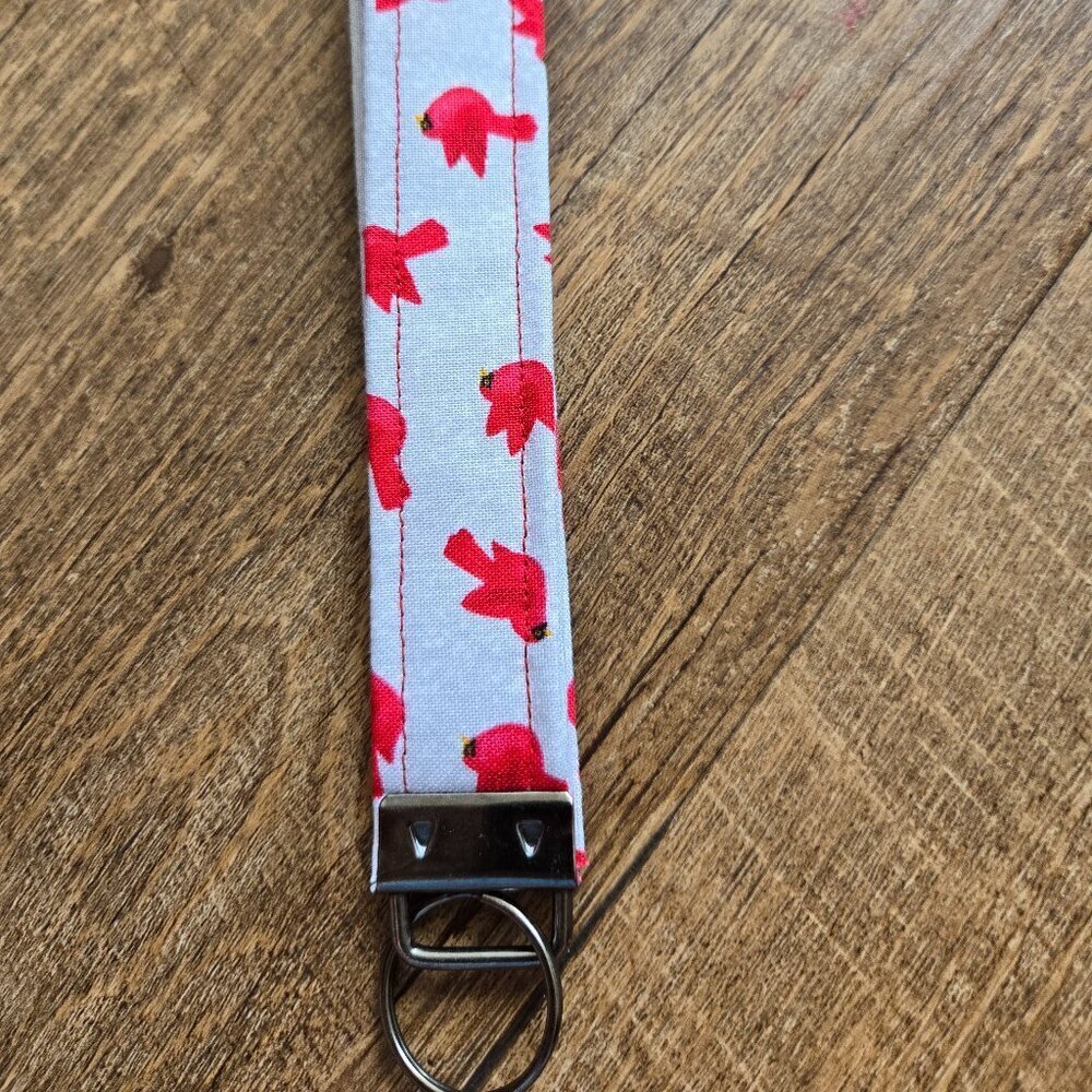 Crafty & Posh Grey and Red Cardinal Print Handmade Key Wristlet - Picture 3 of 3